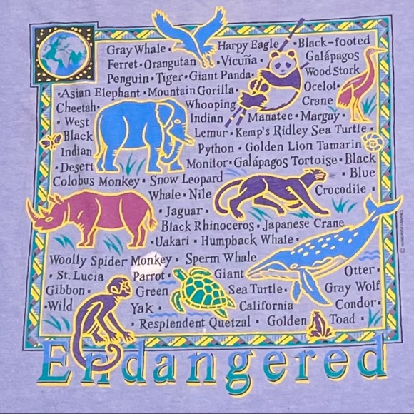 Vintage 90s Oversized Crop Top ENDANGERED ANIMALS A+ Fade sz OSFA - Picture 4 of 7